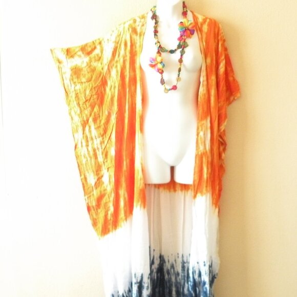 CD517 Tie Dye Batik Plus Open Kaftan Open Cover Up Maxi Cardigan fit up to 5X - Picture 1 of 2
